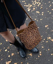 2025 New Suede Brown Leopard Print Bucket Bag
