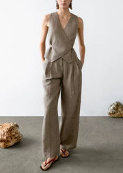 2025 New V Neck Tops And Pants Two Pieces Set Summer