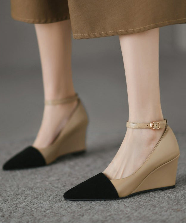2025 New Wedge Pointed Toe High Heels Buckle Strap