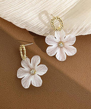 2025 New White Alloy Resin Floral Stud Earrings