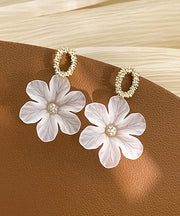 2025 New White Alloy Resin Floral Stud Earrings