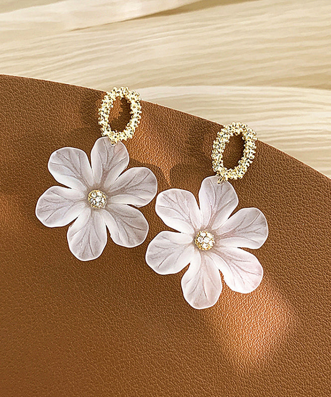 2025 New White Alloy Resin Floral Stud Earrings
