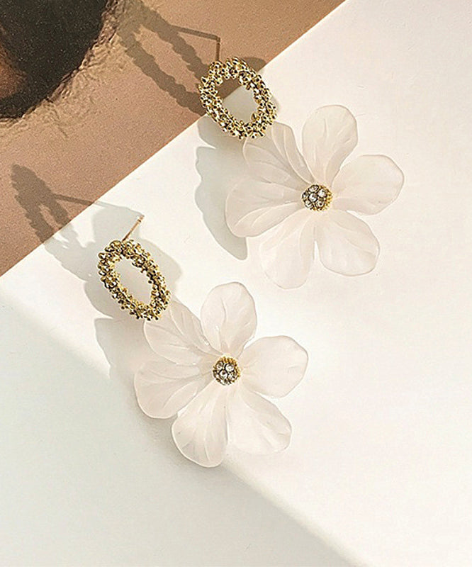 2025 New White Alloy Resin Floral Stud Earrings