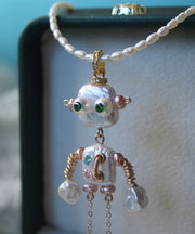 2025 New White Copper Alloy Pearl Robot Pendant Necklace