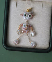 2025 New White Copper Alloy Pearl Robot Pendant Necklace