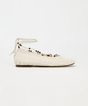 2025 New White Knit Fabric Lace Up Hollow Out Flat Shoes