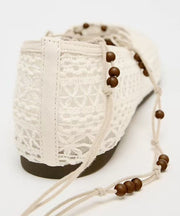 2025 New White Knit Fabric Lace Up Hollow Out Flat Shoes