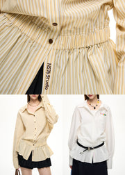 2025 New Yellow Embroidered Striped Elastic Waist Shirt Lantern Sleeve