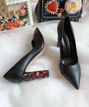 2025 New Zircon Gold Pointed High Heels Cowhide Leather