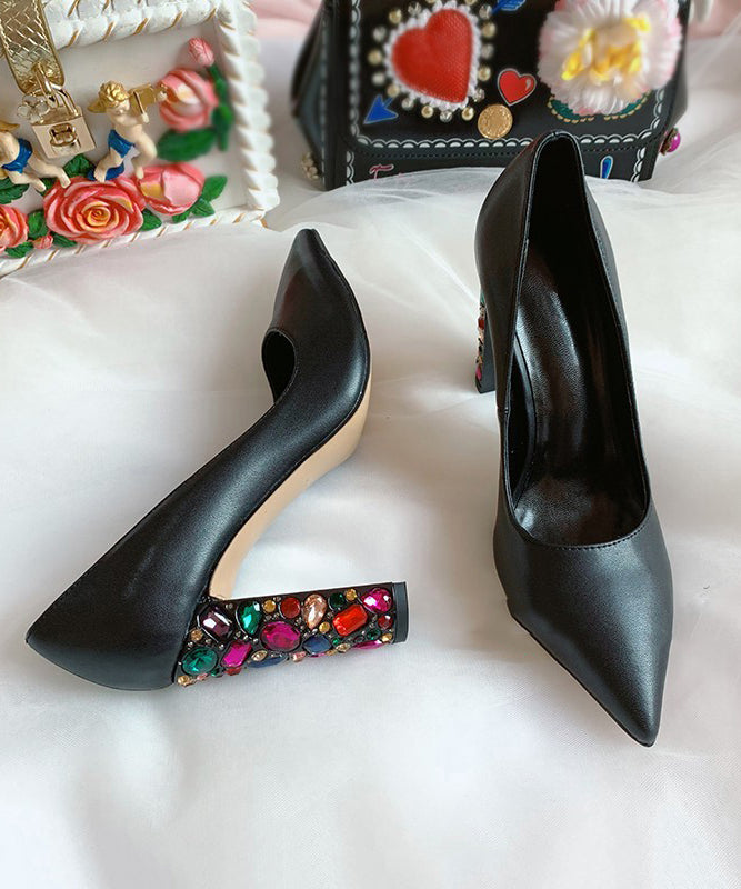 2025 New Zircon Gold Pointed High Heels Cowhide Leather
