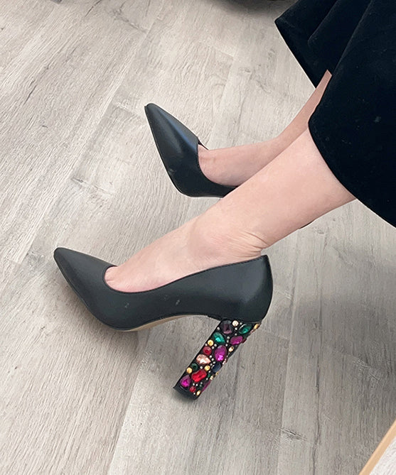 2025 New Zircon Gold Pointed High Heels Cowhide Leather