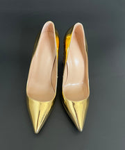 2025 New Zircon Gold Pointed High Heels Cowhide Leather