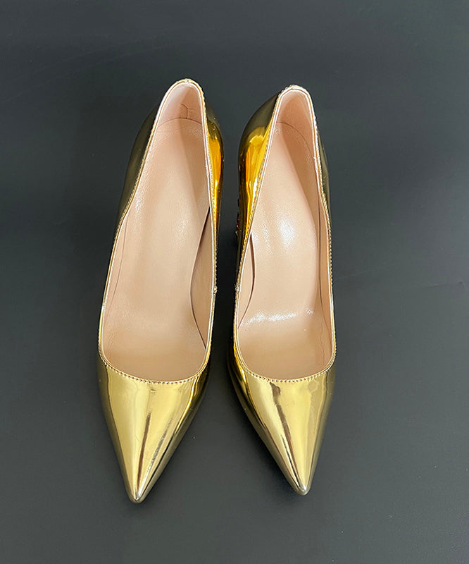 2025 New Zircon Gold Pointed High Heels Cowhide Leather