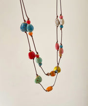 2025 Rainbow Wax Rope Ceramic Double-Layer Pendant Necklace