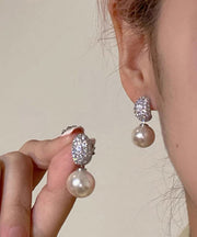 2025 Silk Sterling Silver Zircon Pearl Drop Earrings