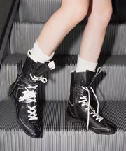 2025 Splicing Boots Black Faux Leather Lace Up