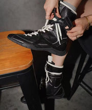 2025 Splicing Boots Black Faux Leather Lace Up