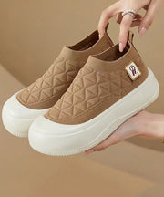 2025 Splicing Comfy Platform Flat Shoes Coffee Cotton Fabric