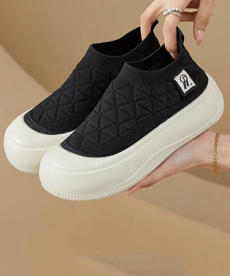 2025 Splicing Comfy Platform Flat Shoes Coffee Cotton Fabric