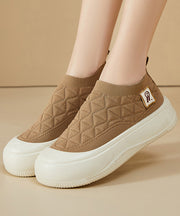 2025 Splicing Comfy Platform Flat Shoes Coffee Cotton Fabric