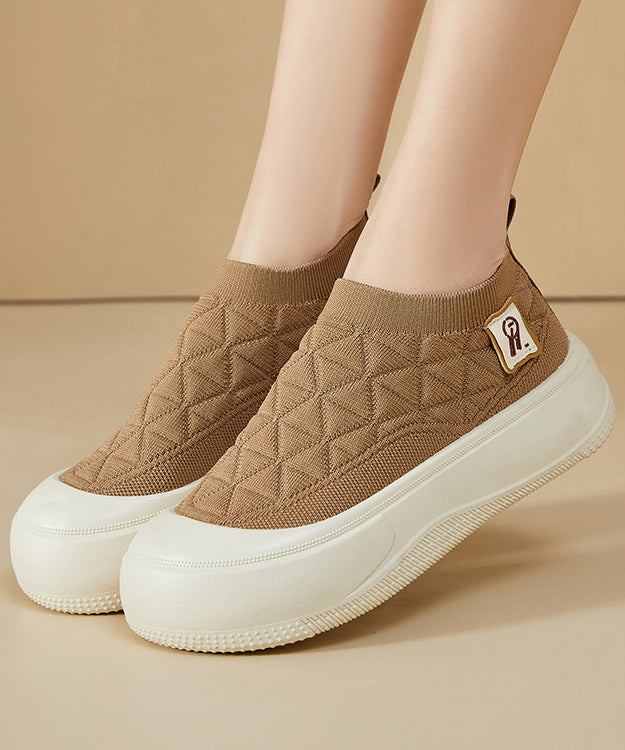 2025 Splicing Comfy Platform Flat Shoes Coffee Cotton Fabric