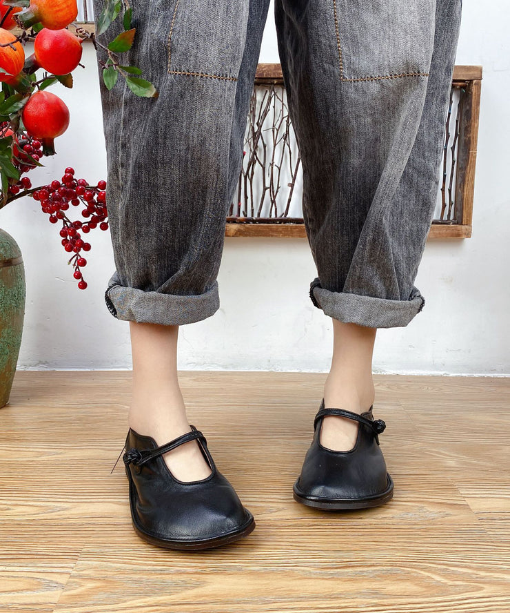 2025 Splicing Flat Shoes For Women Black Cowhide Leather