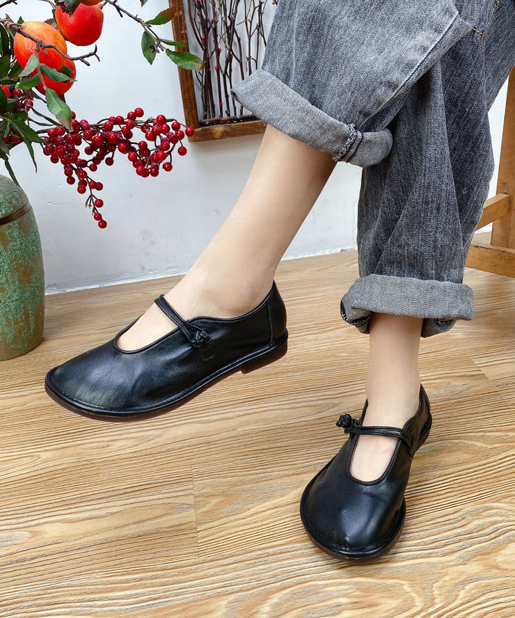 2025 Splicing Flat Shoes For Women Black Cowhide Leather