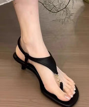2025 Splicing High Heel Flip Flops Black Faux Leather