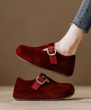 2025 Splicing Platform Flat Shoes Red Suede Fuzzy Wool Lined