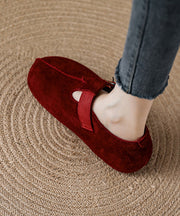 2025 Splicing Platform Flat Shoes Red Suede Fuzzy Wool Lined