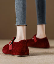 2025 Splicing Platform Flat Shoes Red Suede Fuzzy Wool Lined