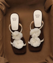 2025 Summer New Beige Flower Wedge Heel Open Toe Slippers