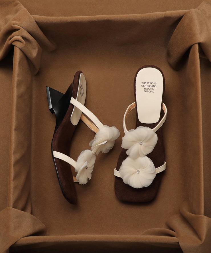 2025 Summer New Beige Flower Wedge Heel Open Toe Slippers