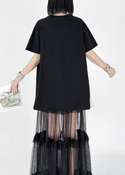 2025 Summer New Black Embroidered Wings T-Shirt Dress