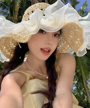2025 Summer New Nail Bead Organza Large Brimmed Sun Hat