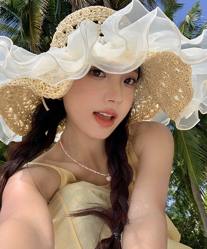 2025 Summer New Nail Bead Organza Large Brimmed Sun Hat