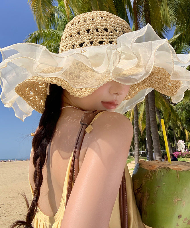 2025 Summer New Nail Bead Organza Large Brimmed Sun Hat