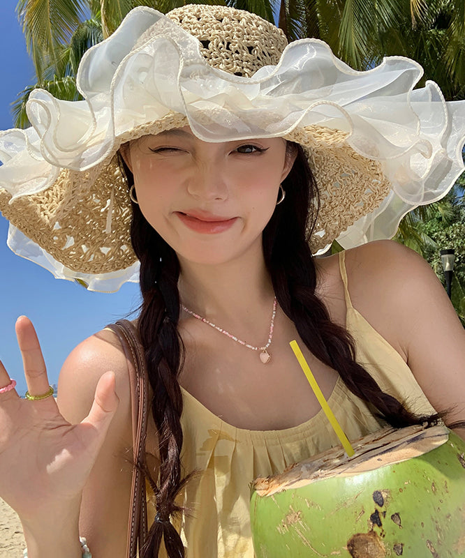 2025 Summer New Nail Bead Organza Large Brimmed Sun Hat