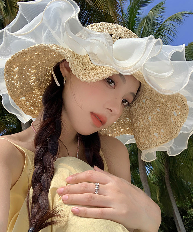 2025 Summer New Nail Bead Organza Large Brimmed Sun Hat