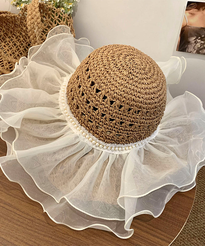 2025 Summer New Nail Bead Organza Large Brimmed Sun Hat