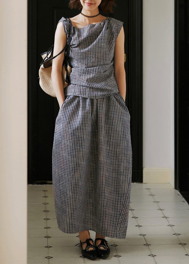 2025 Summer New Plaid Asymmetric Design Two Pieces Set