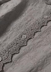 Handmade Khaki Pockets Button Embroideried Fall wrinkled Maxi Dresses Long sleeve