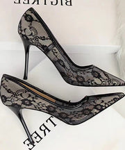 Pointed toe stiletto high heels female lace mesh sexy bed hollow single shoes 2025 spring new