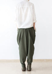 2025 autumn tea green linen pants oversized cotton harem pants trousers