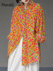 Unique Gradient Color1 Asymmetrical Design Side Open Cotton Long Shirts Spring