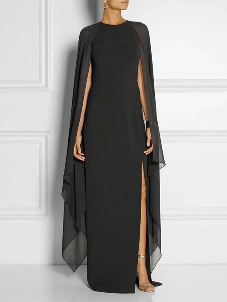 Elegant Thigh Split Hem Cloak Sleeve Maxi Dress – SooLinen