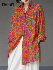 Unique Gradient Color1 Asymmetrical Design Side Open Cotton Long Shirts Spring