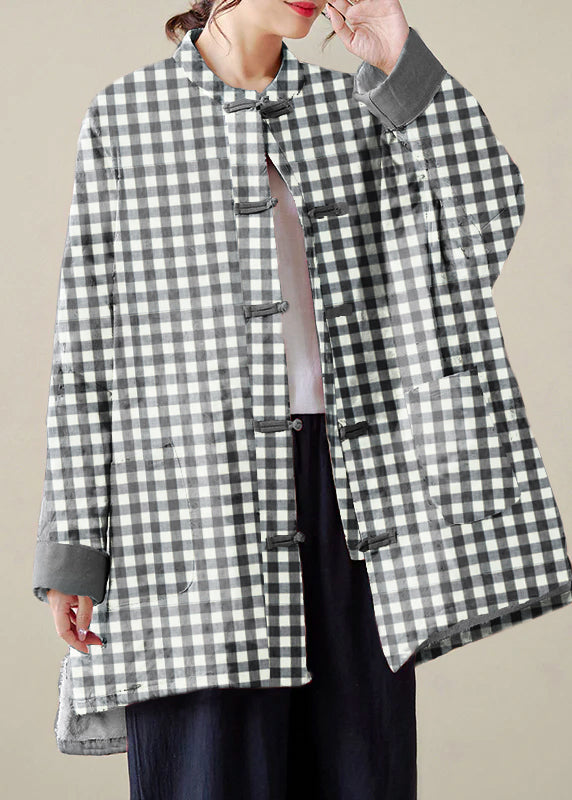 Organic Gray crane Oversized Print Fine Cotton Filled Coat Outwear Winter