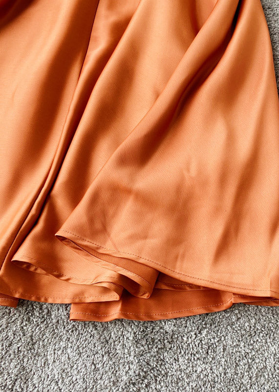 Grace Orange V Neck Patchwork Silk Slip Maxi Dress Summer