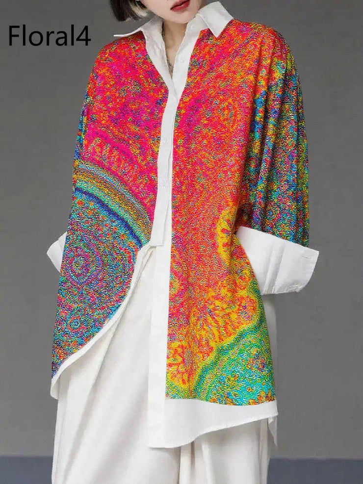 Unique Gradient Color1 Asymmetrical Design Side Open Cotton Long Shirts Spring